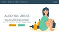 web template about Alcohol abuse and depression problem of female. Woman alcoholism social problem.