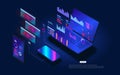 Web template for programming and software developmen. Floating holographic program code on a laptop screen. The software coding Royalty Free Stock Photo
