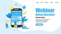 Web Template. Webinar, internet conference, web based seminar, online education, e-learning flat design concept