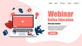 Web Template. Webinar, internet conference, web based seminar, online education, e-learning flat design concept