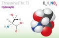 Threonine (Thr, T) amino acid molecule. (Chemical formula C4H9NO3)