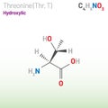 Threonine (Thr, T) amino acid molecule. (Chemical formula C4H9NO3)