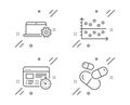Web timer, Notebook service and Dot plot icons set. Capsule pill sign. Vector
