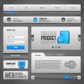 Web UI Controls Elements Gray And Blue On Dark Background: Navigation Bar, Buttons, Accordion, Tabs, Login Form, Search Royalty Free Stock Photo