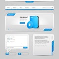 Web UI Controls Elements Gray And Blue On Gray Background : Navigation Bar, Buttons, Slider, Message Box, Pagination Royalty Free Stock Photo