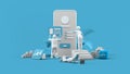 Web UI UX app Design Teamwork concept 3D illustration. Team People Building Creating Application User interface Front view Royalty Free Stock Photo