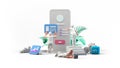 Web UI UX app Design Teamwork concept 3D illustration. Team People Building Creating Application User interface Front view Royalty Free Stock Photo