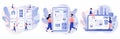 Web UI-UX design. Mobile app development, application design, coding, web building concept. Modern flat cartoon style Royalty Free Stock Photo