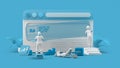 Web UI UX Design Teamwork concept 3D illustration. Team People Building Creating website User interface Front view Royalty Free Stock Photo
