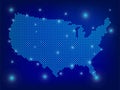 USA map in blue. Dotted map. Dots  United States of America map with spotlights on dark blue background.  Global social network. Royalty Free Stock Photo