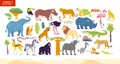 Vector flat illustration of Africa animals, desert, plants