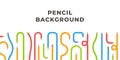 Vector illustration of a background of bent, twisted pencils. A set of curved multicolored pencils.