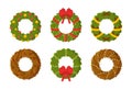 Vector illustration of christmas wreath set. Six beautiful Christmas wreaths.