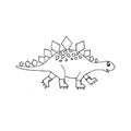 Vector illustration with cute funny cartoon dinosaur drawn outline.