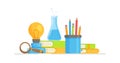 Vector illustration of instruments for chemistry, physics and other sciences. Practical work in school lessons in chemistry and ph