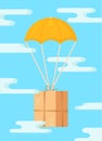 Vector illustration of an isolated balloon parcel in the clouds.