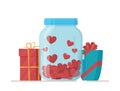 Vector illustration present jar. Concept for the day of love.