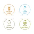 Vector illustration set of colored icons of safe food without allergens. Royalty Free Stock Photo
