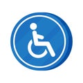 Vector illustration of wheelchair sign. Isolated wheelchair badge on blue background. Royalty Free Stock Photo