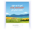 Vector squeeze page design template with beautiful flat village farm landscape illustration and email text box.