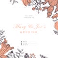 Vector wedding invitation, card, tag design template - text place, frame with cactus, branches, floral elements arrangements isola Royalty Free Stock Photo