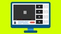 Web video player PC screen with web browser window. Video player play button clicked by mouse cursor animation Green Screen.