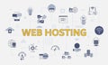 Web or website hosting concept with icon set with big word or text on center Royalty Free Stock Photo