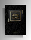 Wedding invitation design. A floral pattern in the Gothic style is black on black. Vector Royalty Free Stock Photo
