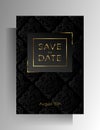 Wedding invitation card design template. Hand drawn floral pattern in black. Royalty Free Stock Photo