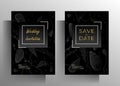 Wedding invitation template set. Elegant black design with hand drawn graphic Royalty Free Stock Photo