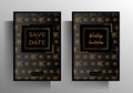 Wedding invitation template set. Gold with black design Royalty Free Stock Photo