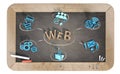 `web` word with 3D icons on slate chalkboard Royalty Free Stock Photo
