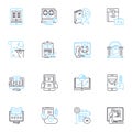 Web writing linear icons set. Content, SEO, Blogging, Marketing, Socialmedia, Analytics, Keywords line vector and