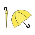 Yellow umbrella vector icon set illustration in opened and closed position Royalty Free Stock Photo