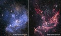 Webb and Hubble space telescopes side by side comparisons visual gains. Nebula NGC 346 Royalty Free Stock Photo