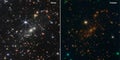 Webb and Hubble telescopes side by side comparisons visual gains. Cluster of galaxies SMACS 0723. Royalty Free Stock Photo