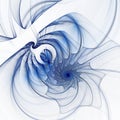 A Webbed Transparent Blue Spiral Unwinds On A White Background. 3D Rendering. Abstract Fractal Monochrome Background