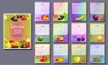 WebCalendar with polygonal fruits and berries on an abstract background. 12 months for 2021