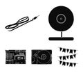 Webcam, motherboard and other equipment. Personal computer set collection icons in black style vector symbol stock Royalty Free Stock Photo