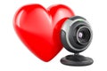 Webcam with red heart, 3D rendering Royalty Free Stock Photo