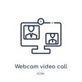 Webcam video call icon from music and media outline collection. Thin line webcam video call icon isolated on white background