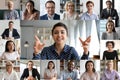 Webcam view people involved in videoconference lead by indian leader Royalty Free Stock Photo