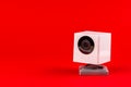 webcam white on a red background, object, Internet, technology c Royalty Free Stock Photo