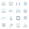 Webcasting linear icons set. Broadcast, Live-streaming, Online, Video, Multimedia, Webinar, Virtual line vector and