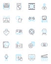 Webcasting linear icons set. Broadcast, Live-streaming, Online, Video, Multimedia, Webinar, Virtual line vector and