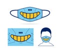 WebCloth face mask design with creepy evil smile of robot cyborg cyberpunk mouth illustration