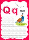 WebColorful letter Q Uppercase and Lowercase alphabet A-Z, Tracing and writing daily printable A4 practice worksheet with cute Royalty Free Stock Photo