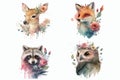 WebFox, deer, raccoon and owl in watercolor style. Isolated vector illustration Royalty Free Stock Photo