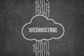 Webhosting text on blackboard with cloud symbol Royalty Free Stock Photo