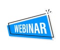 Webinar blue button, icon. Vector design illustration. Royalty Free Stock Photo